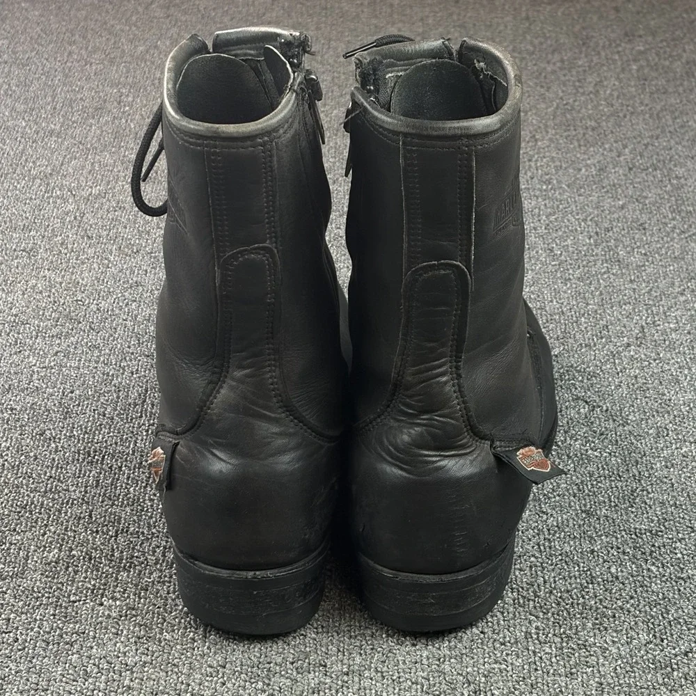Harley Davidson 98417 Mens 12 Black Leather Side Zip Lace Up Motorcycle Boots